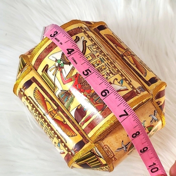 Vintage 90s Egyptian Pharaoh Cleopatra Hieroglyphics Paper Material Trinket Box - Picture 16 of 17